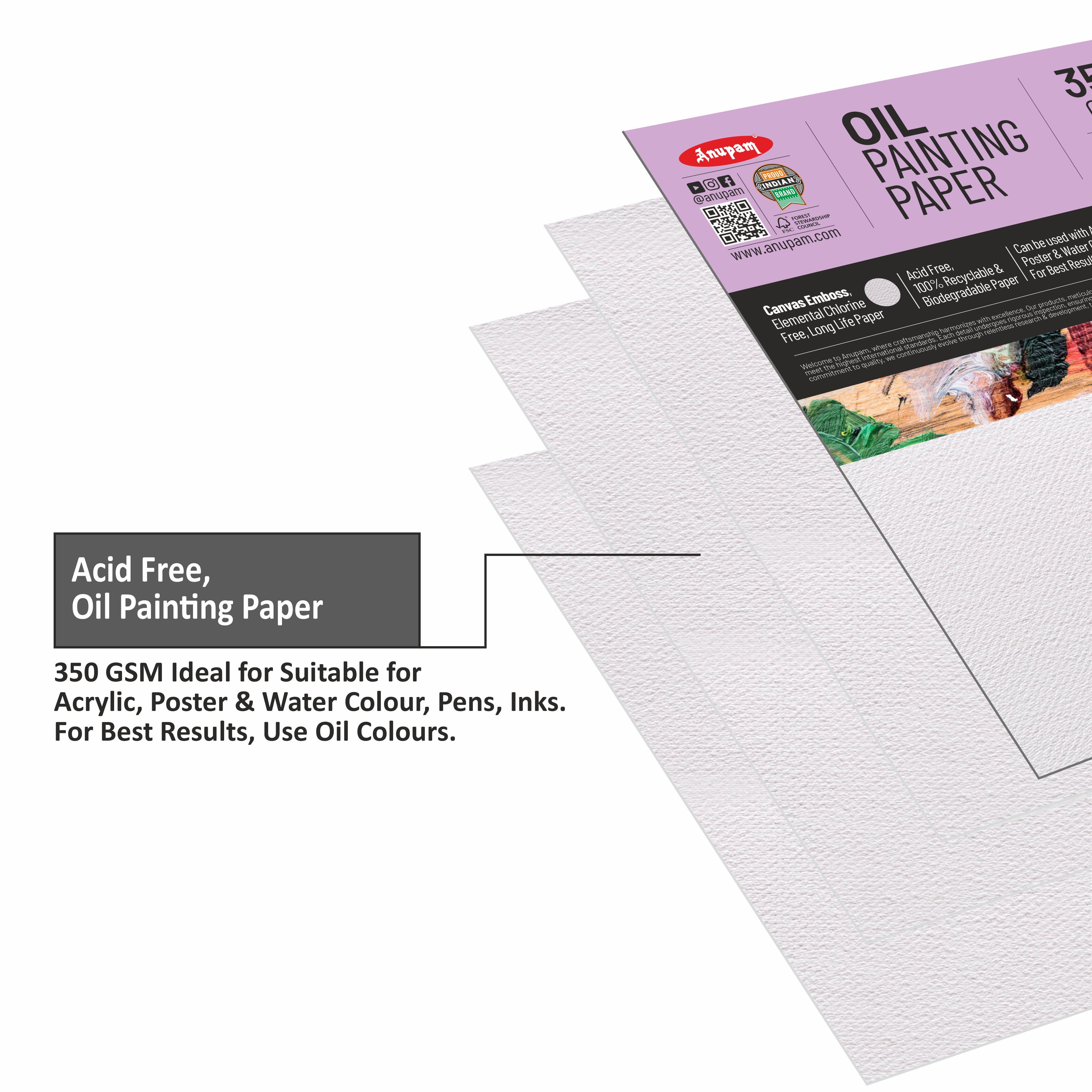 Anupam Oil Painting Paper-Canvas Textured Embossed Oil Paper-Acid Free-350 GSM